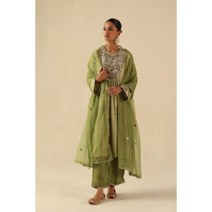 Begum Pret Green Naksh Kurta with Pant and Dupatta
