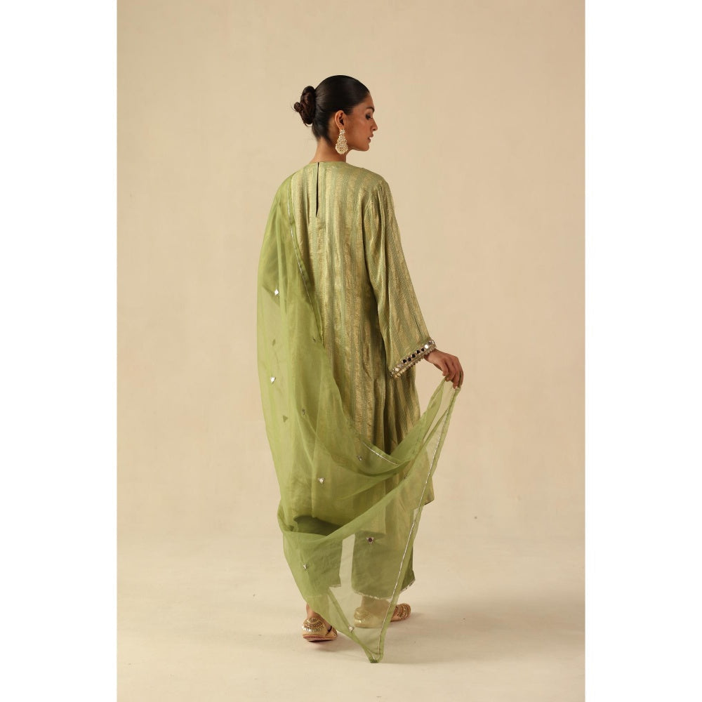 Begum Pret Green Naksh Kurta with Pant and Dupatta