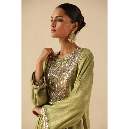Begum Pret Green Naksh Kurta with Pant and Dupatta
