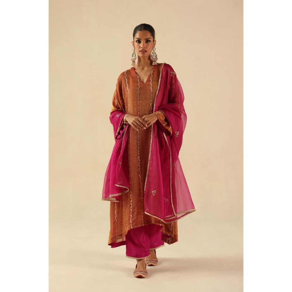Begum Pret Rust Jhoomer Kurta with Pant and Dupatta