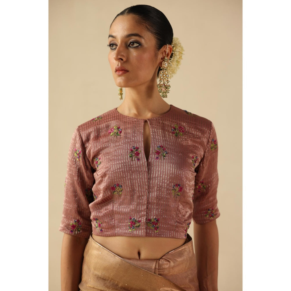 Begum Pret Peach Taj Gul Saree with Stitched Blouse