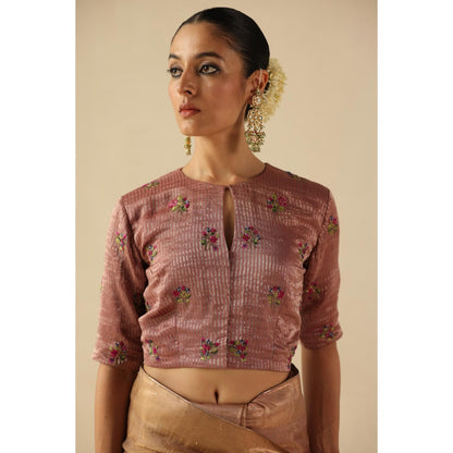 Begum Pret Peach Taj Gul Saree with Stitched Blouse