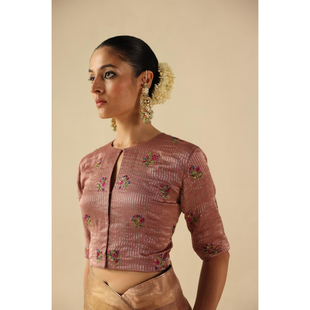 Begum Pret Peach Taj Gul Saree with Stitched Blouse