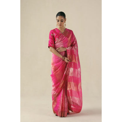 Begum Pret Pink Amber Saree with Stitched Blouse