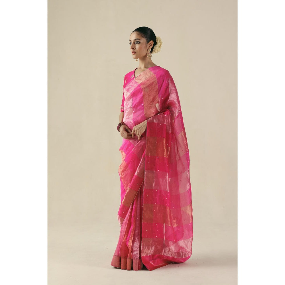 Begum Pret Pink Amber Saree with Stitched Blouse