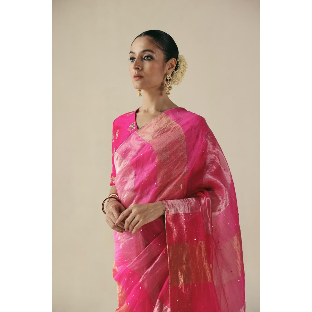 Begum Pret Pink Amber Saree with Stitched Blouse
