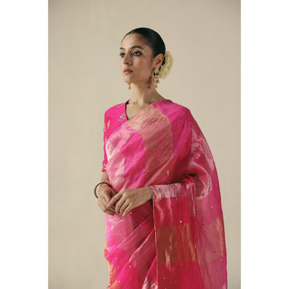 Begum Pret Pink Amber Saree with Stitched Blouse