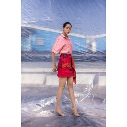 BENNCH Dahlia Red Accordion Mini Skirt