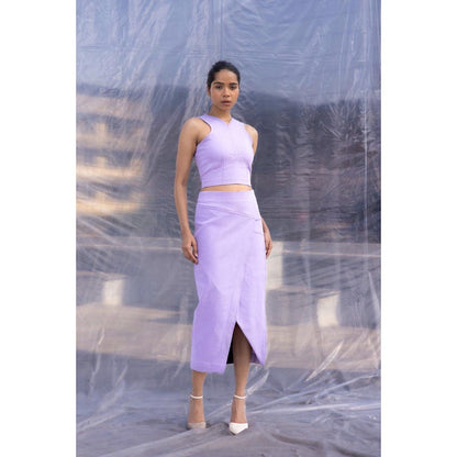 BENNCH Lilac Denim Crop Top & Skirt (Set of 2)