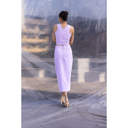 BENNCH Lilac Denim Crop Top & Skirt (Set of 2)