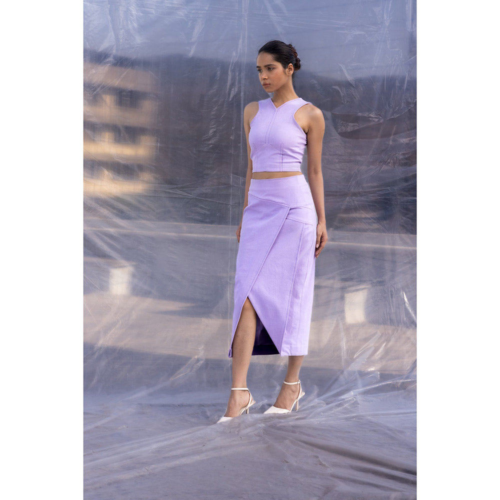 BENNCH Lilac Denim Crop Top & Skirt (Set of 2)