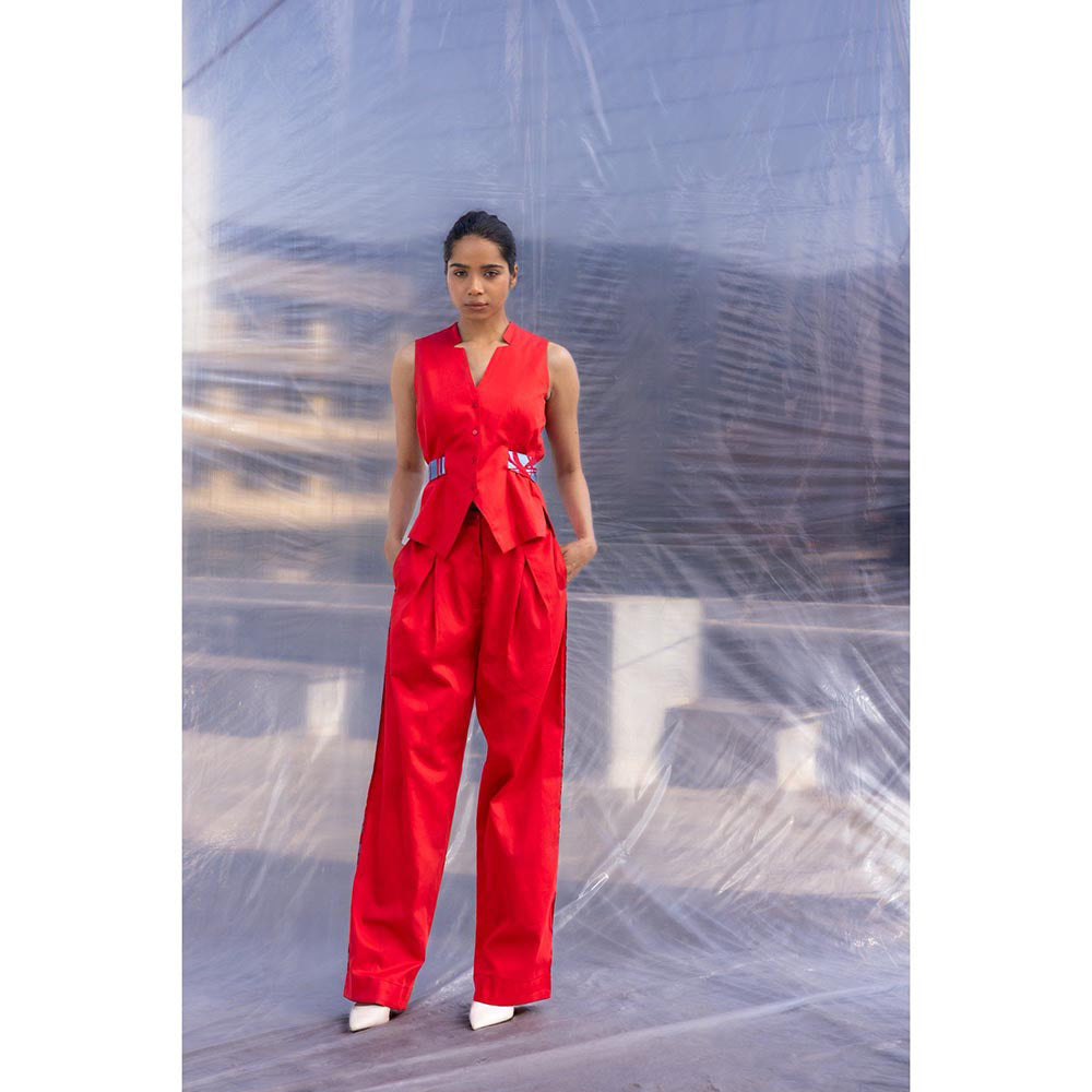 BENNCH Red Waist Coat & Pant (Set of 2)