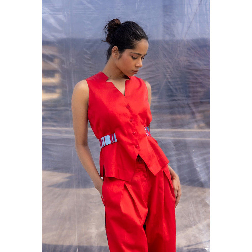 BENNCH Red Waist Coat & Pant (Set of 2)