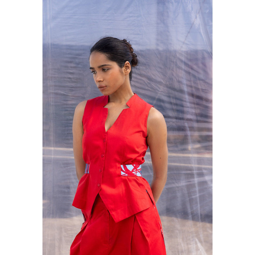 BENNCH Red Waist Coat & Pant (Set of 2)