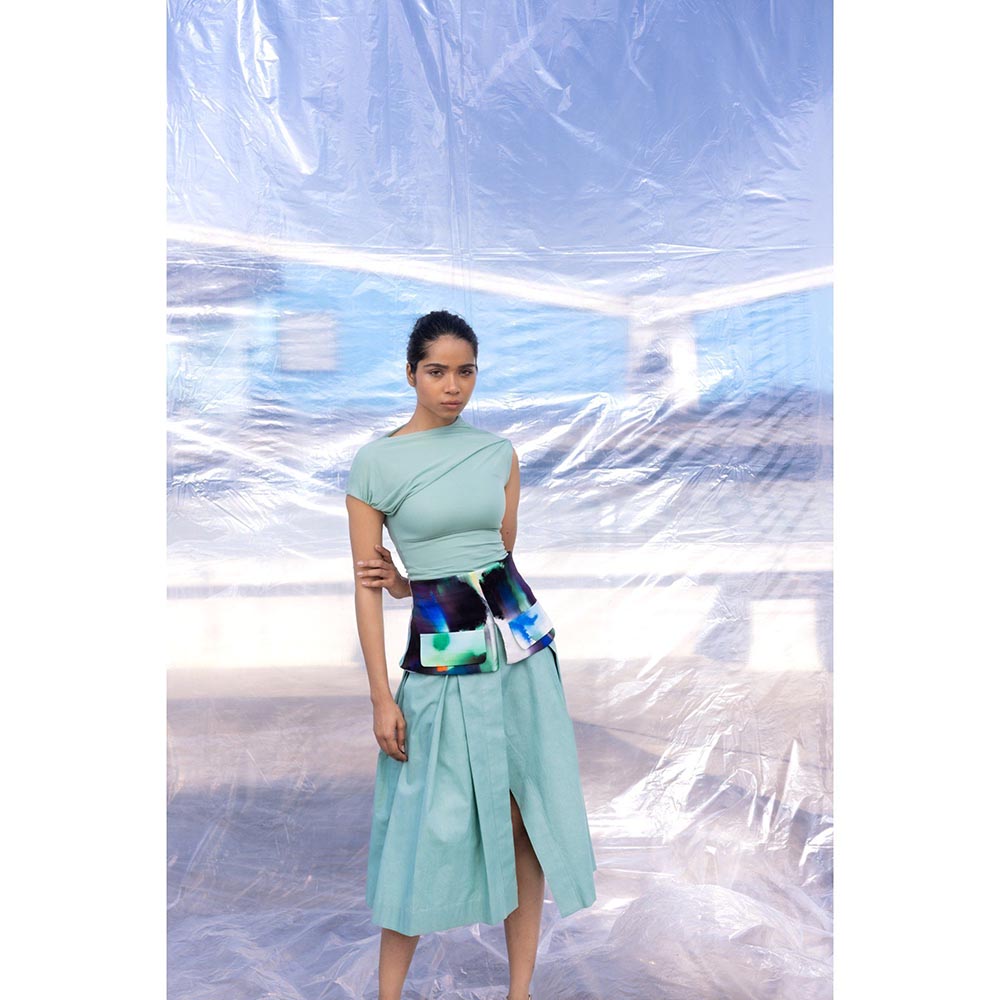BENNCH Rain Belted Pleated Midi Skirt