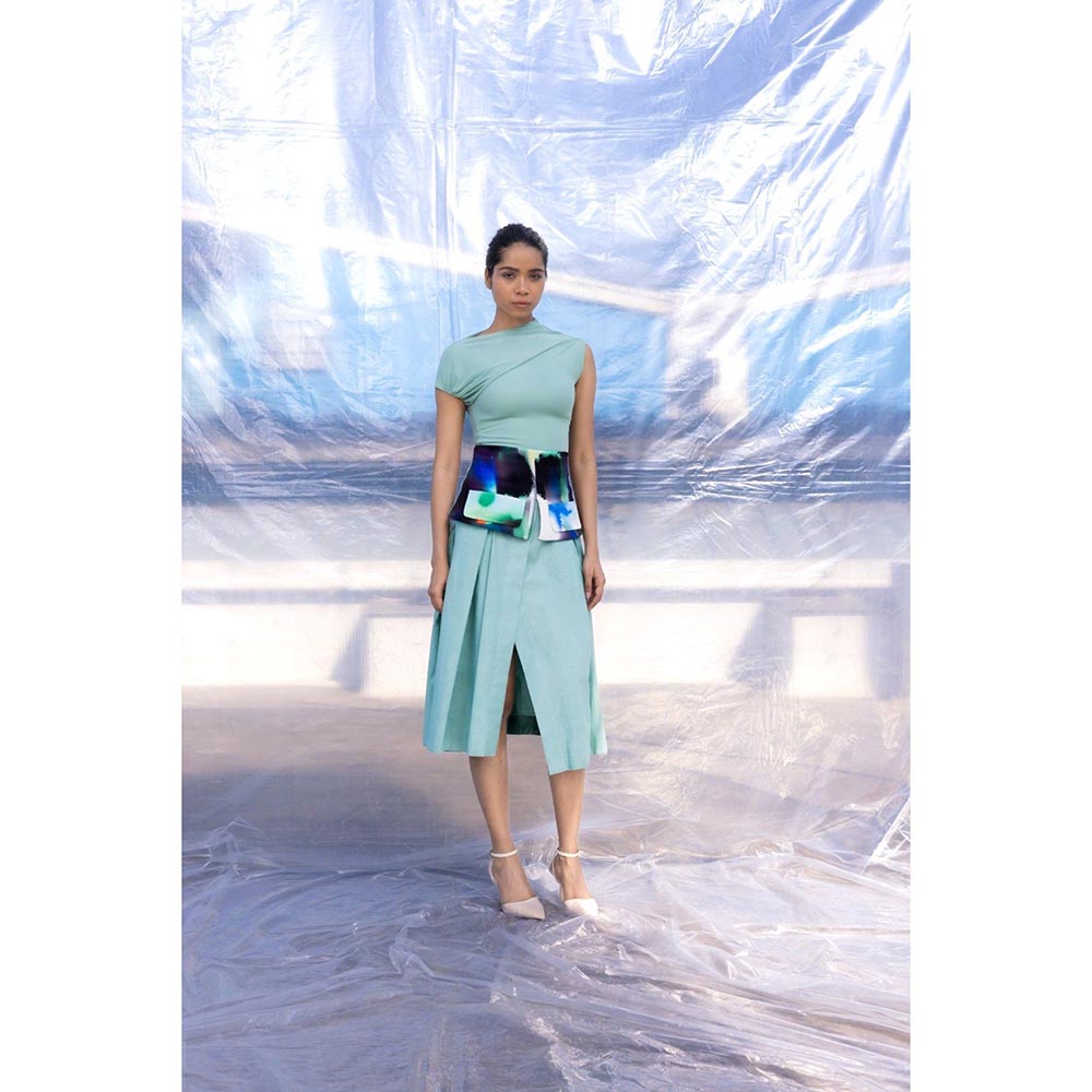 BENNCH Rain Belted Pleated Midi Skirt