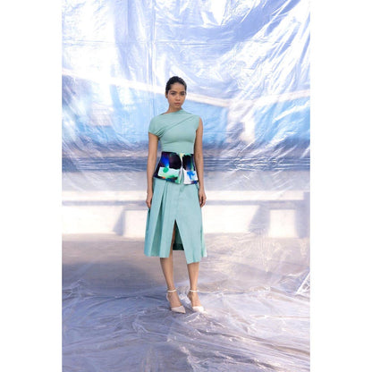 BENNCH Rain Belted Pleated Midi Skirt
