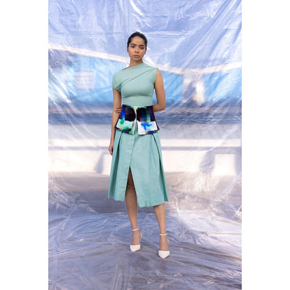 BENNCH Rain Belted Pleated Midi Skirt