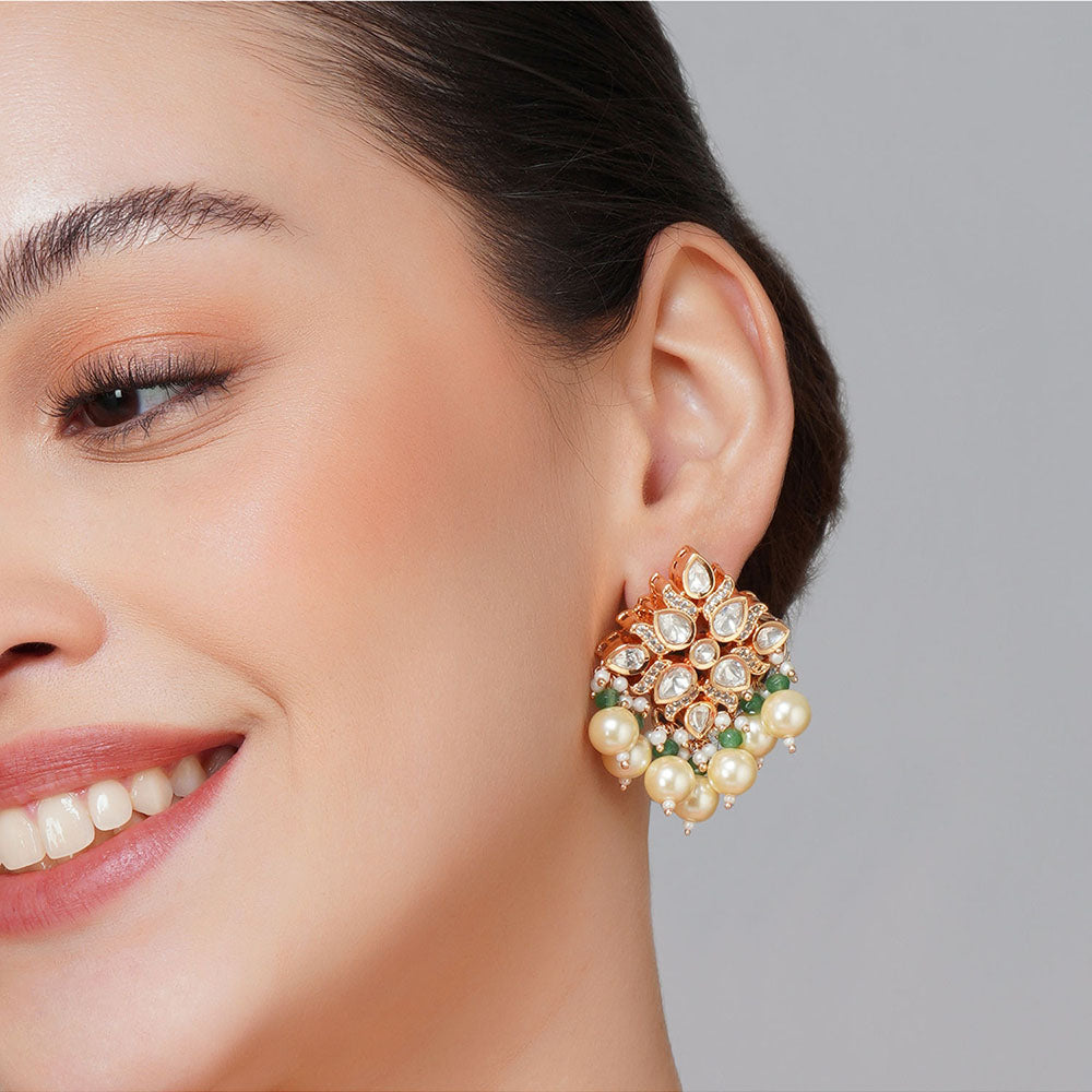 Beryachi Multi-Color Latika Emerald Green White Polki Kundan Choker & Earrings Set