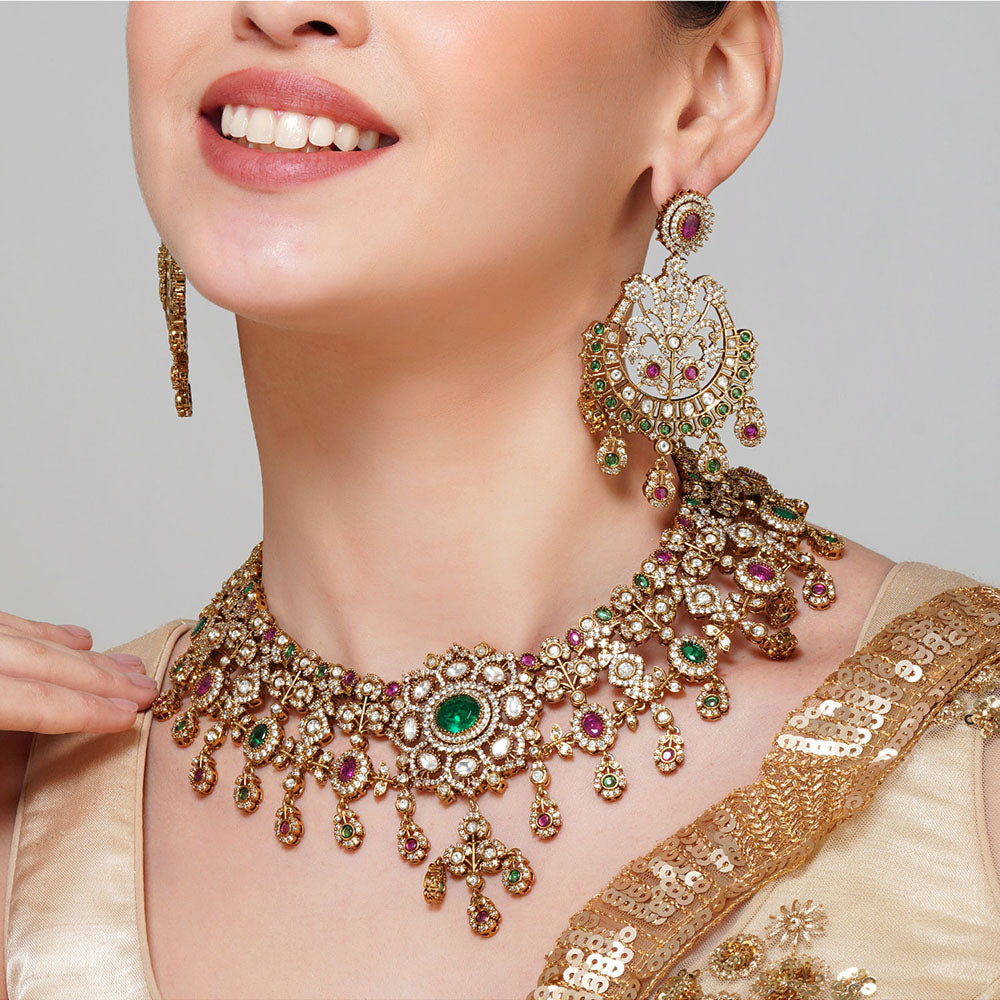 Beryachi Multi-Color Sabya Kundan Necklace & Earrings Set