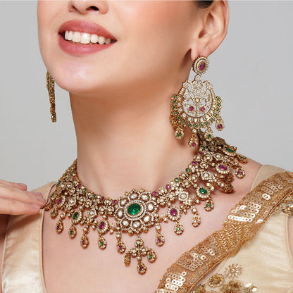 Beryachi Multi-Color Sabya Kundan Necklace & Earrings Set