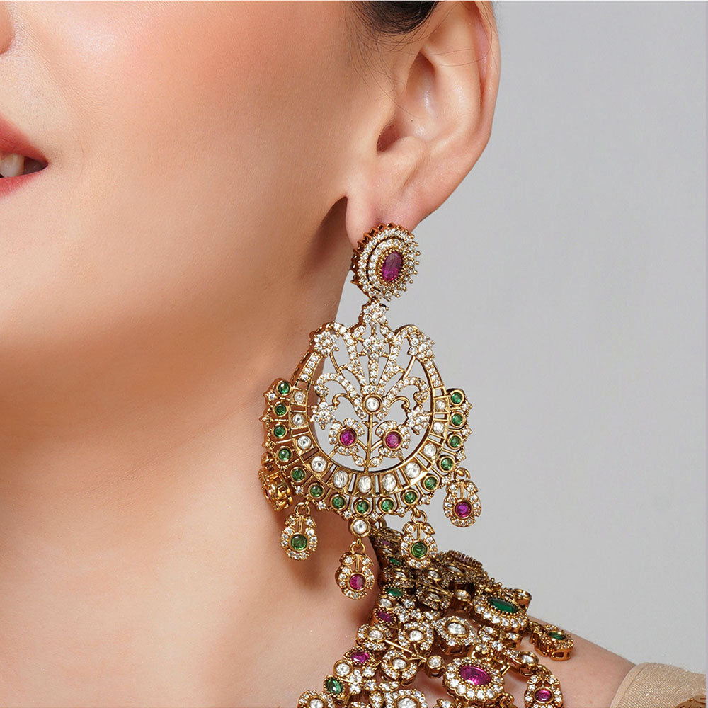 Beryachi Multi-Color Sabya Kundan Necklace & Earrings Set