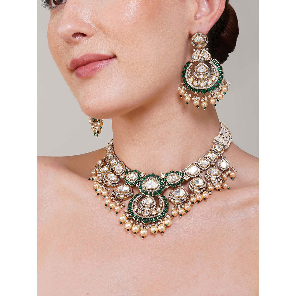 Beryachi Janhavi Emerald Kundan Necklace Set