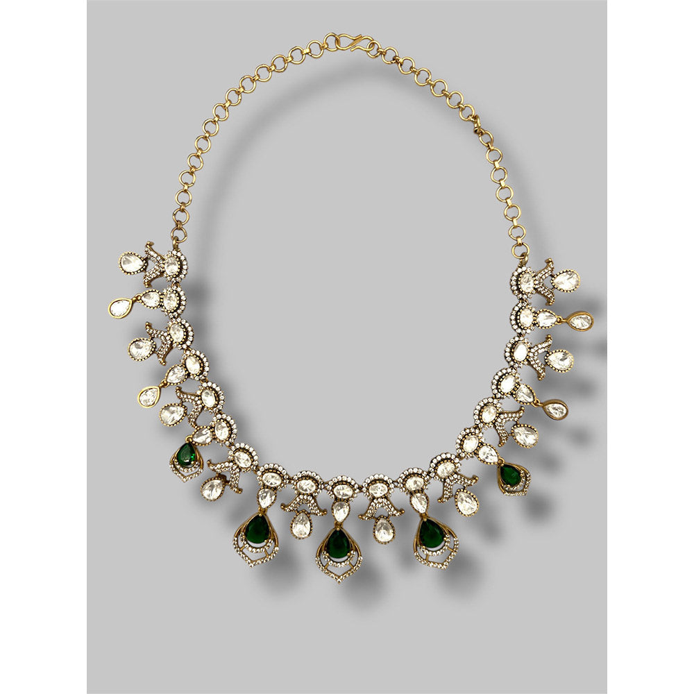 Beryachi Falguni Emerald Green Kundan Necklace Set