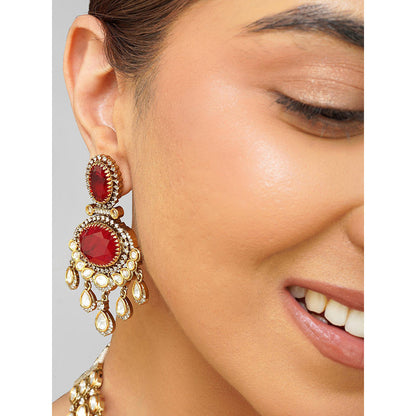 Beryachi Vanya Layered Ruby Kundan Necklace with Earrings & Maangtikka