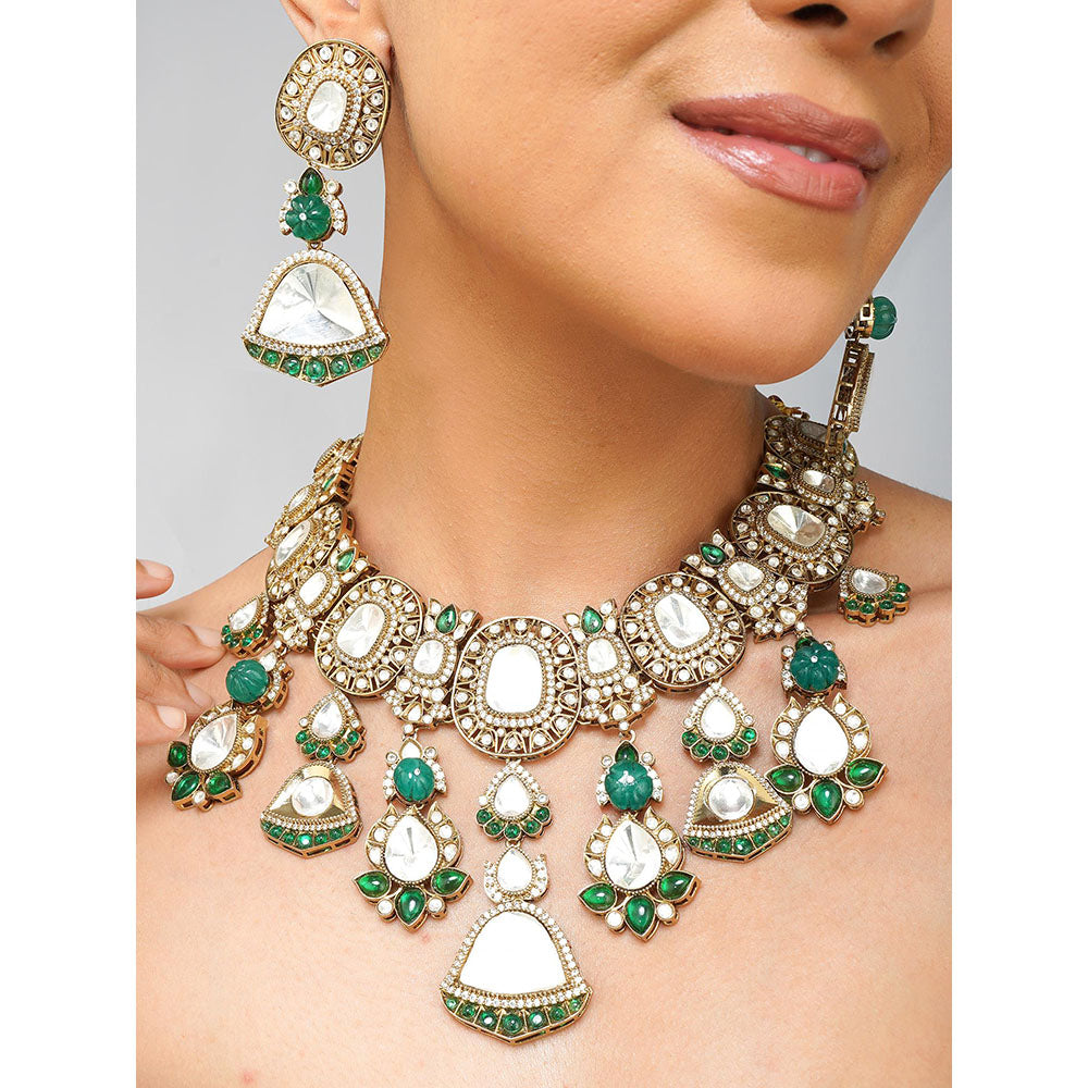 Beryachi Kaira Kundan Polki Necklace with Earrings & Maangtikka