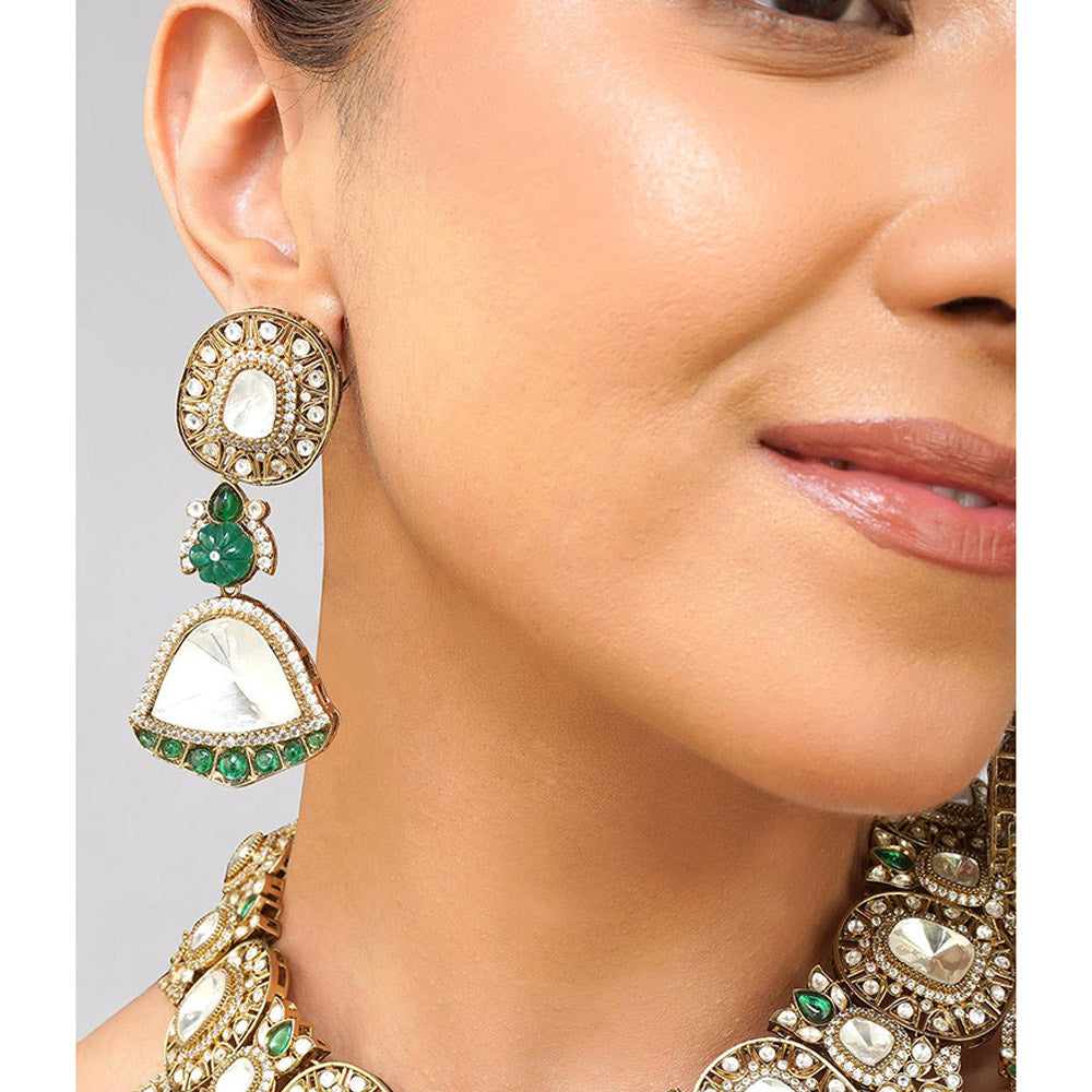 Beryachi Kaira Kundan Polki Necklace with Earrings & Maangtikka