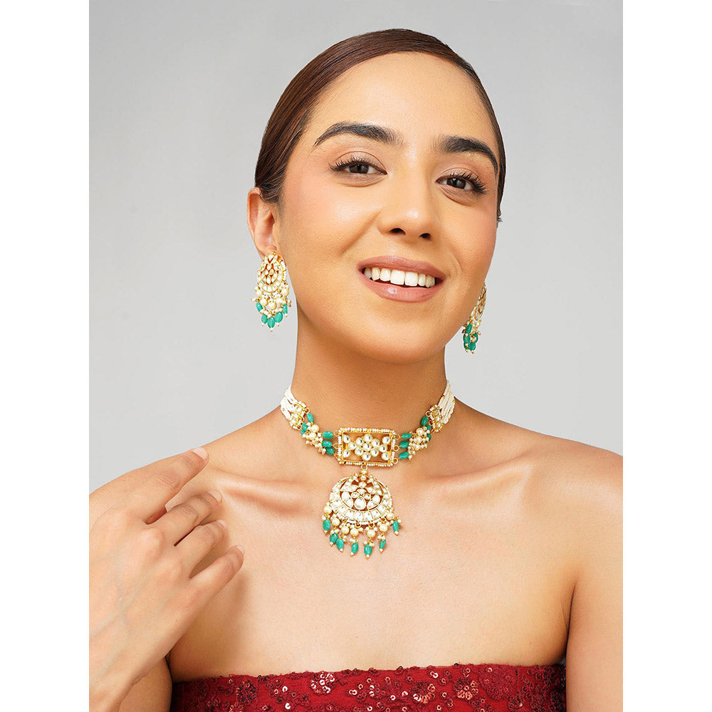 Beryachi Ira Panchi Kundan Choker Necklace with Earrings