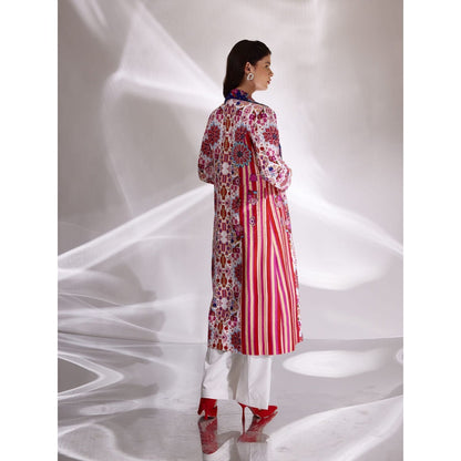 BETRUE Mix Print Hand Embroidered Long Trench in Handloom Organic Cotton and Banana Silk