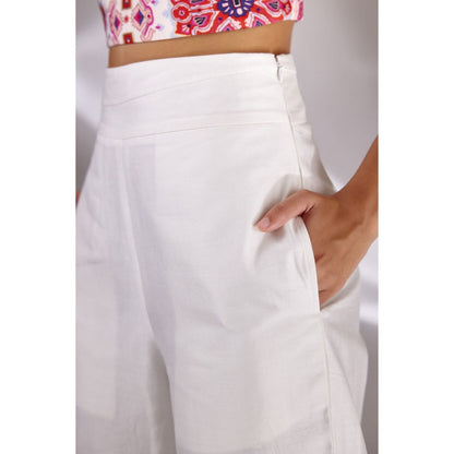 BETRUE White Chanderi Silk Embroidered Culottes