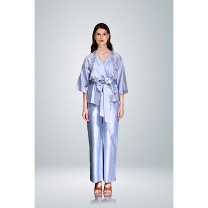 BETRUE Sky Blue Chanderi Silk Embroidered Shaket
