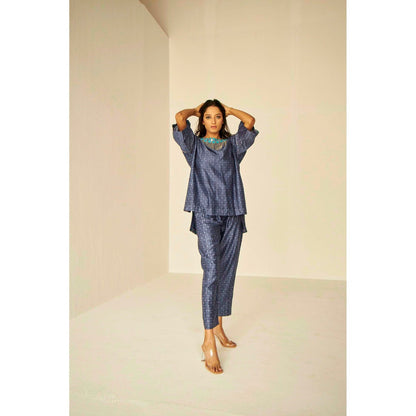 BETRUE Samarkand Boat Neck Embroidered Shibori Top and Pants Set (Set of 2)
