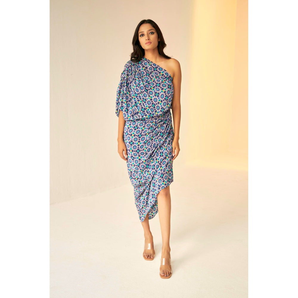 BETRUE Kokand Print Lilac Drape Dress