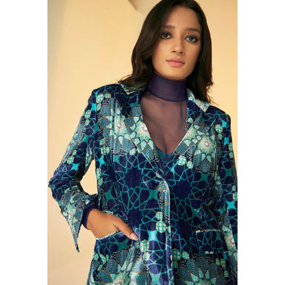 BETRUE Tashkent Velvet Jacket and Pants Set With Bustier and Net Top (Set of 4)
