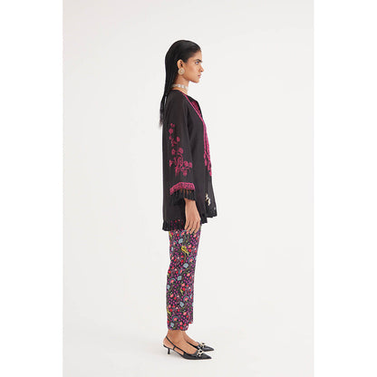 Betrue Black Silk Chanderi Embroidered Kurti