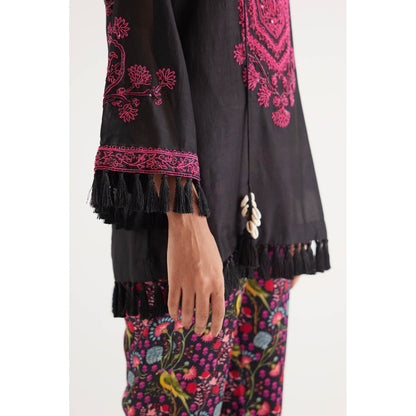 Betrue Black Silk Chanderi Embroidered Kurti