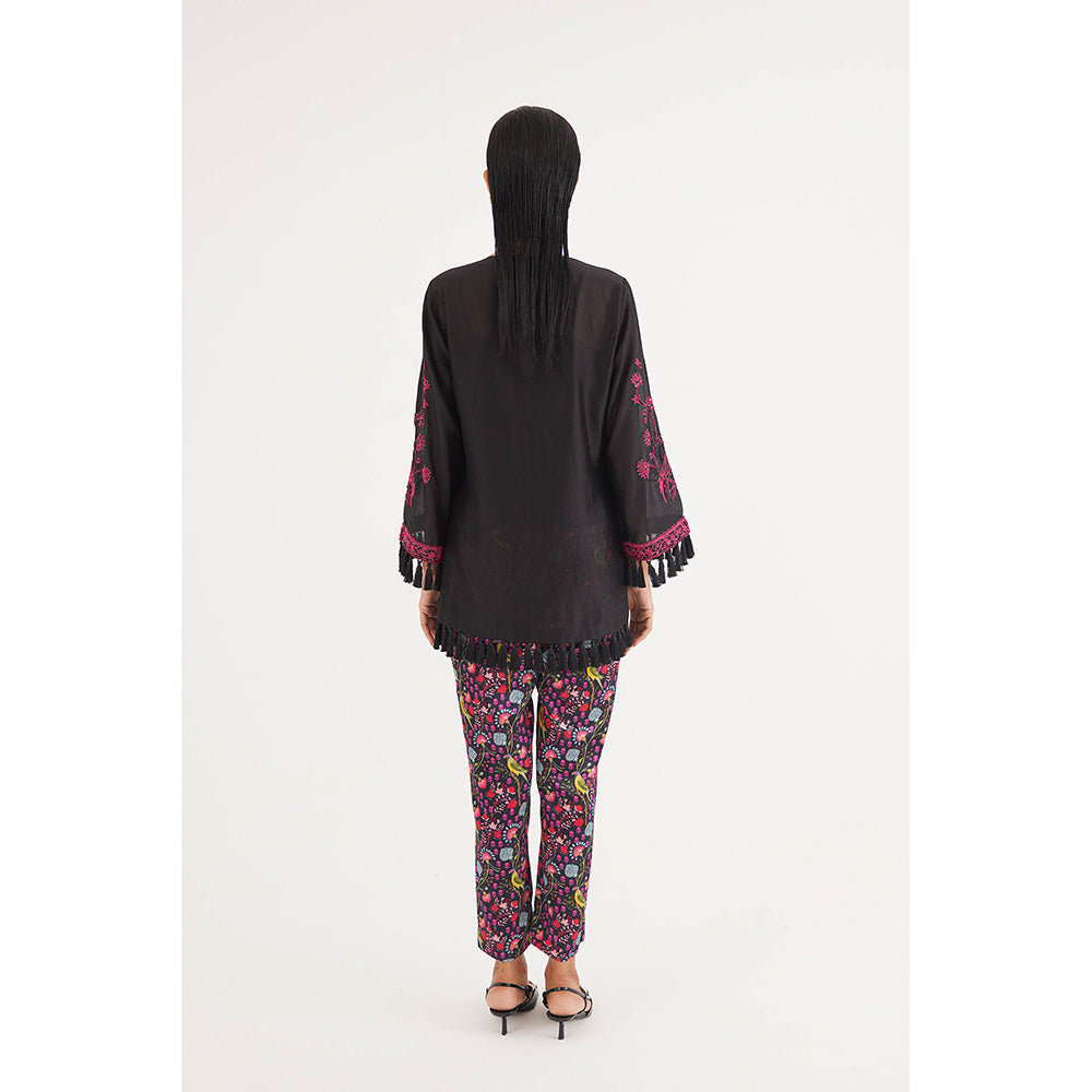 Betrue Black Silk Chanderi Embroidered Kurti