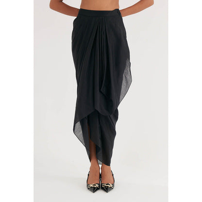Betrue Black Silk Chanderi Drape Skirt