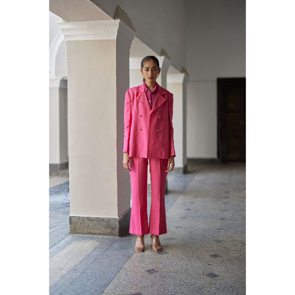 BETRUE Pink Coronation Linen Jacket with Pant (Set of 2)