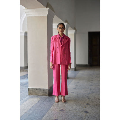 BETRUE Pink Coronation Linen Jacket with Pant (Set of 2)
