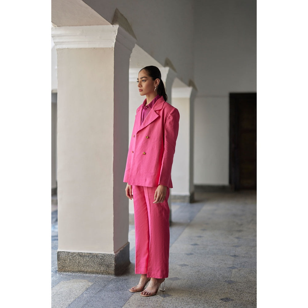 BETRUE Pink Coronation Linen Jacket with Pant (Set of 2)