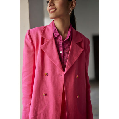 BETRUE Pink Coronation Linen Jacket with Pant (Set of 2)