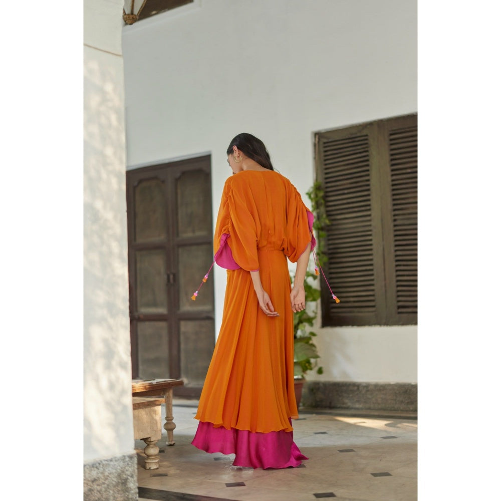 BETRUE Orange Hibiscus Flare Dress