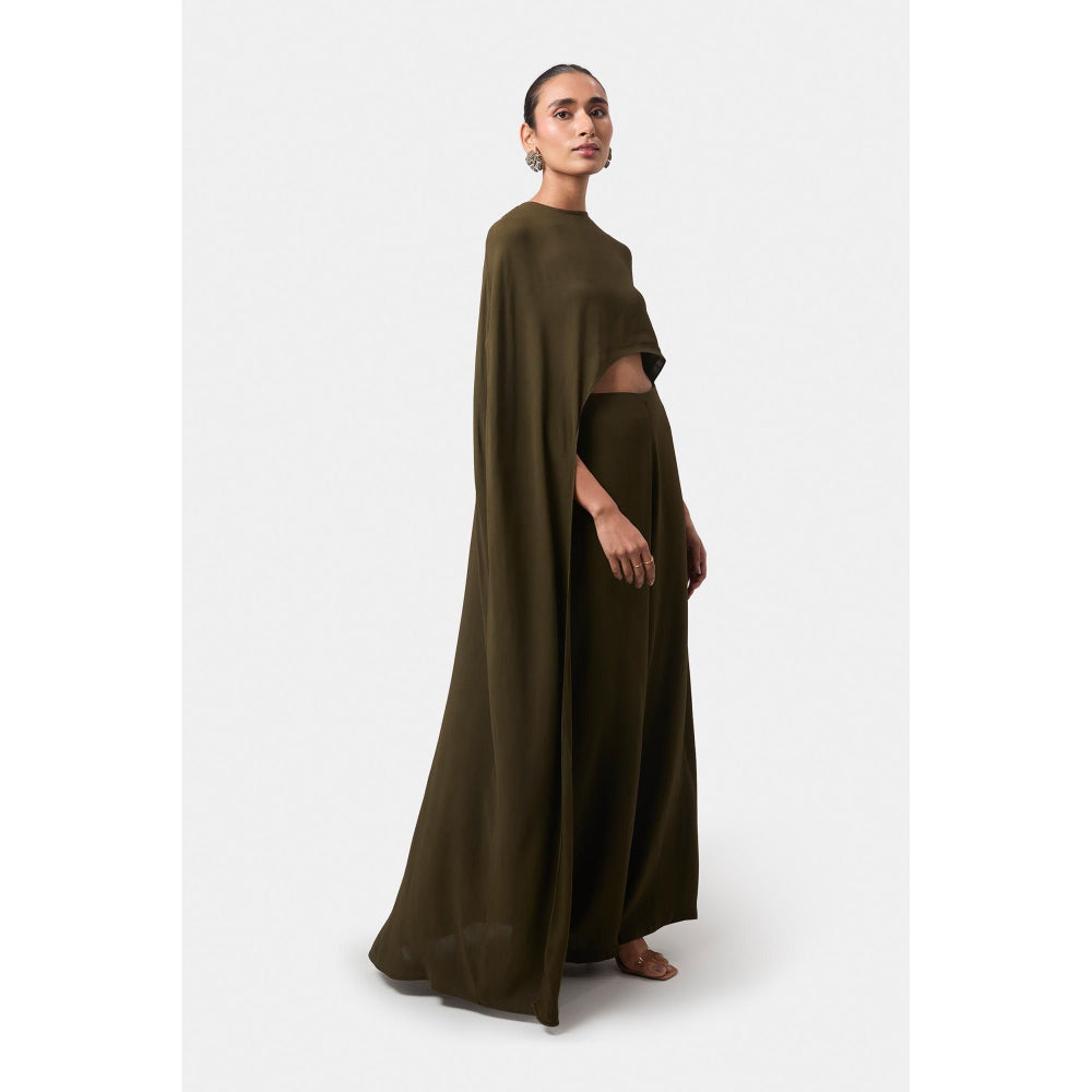 BEYOND Olive Alaia Asymmetrical Overlay Top