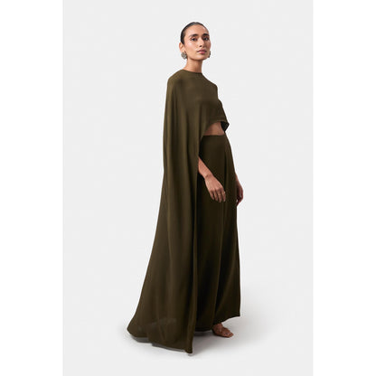 BEYOND Olive Alaia Asymmetrical Overlay Top