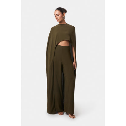BEYOND Olive Alaia Asymmetrical Overlay Top